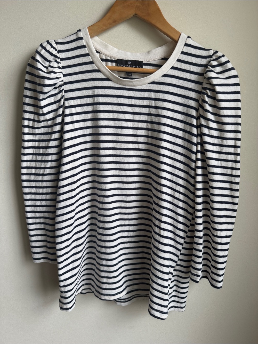 Pomander Place Puff Shoulder 3/4 Sleeve Mariner Striped Top Navy Cream Small
